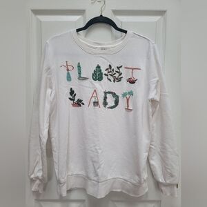 Loft Womens White Embroidered 'Plant Lady' Crew Neck Sweatshirt Size Small